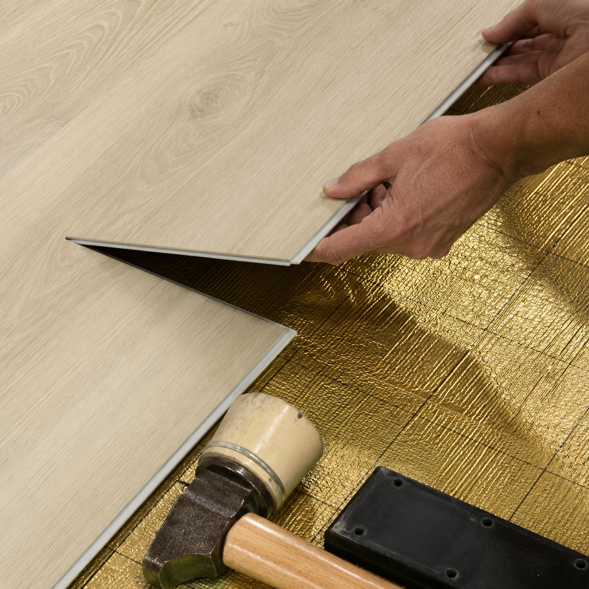 Floorlot CHAMPAGNE 8mm 22 MIL Luxury Vinyl Plank Flooring w/Pad (Elevation+™ Collection)