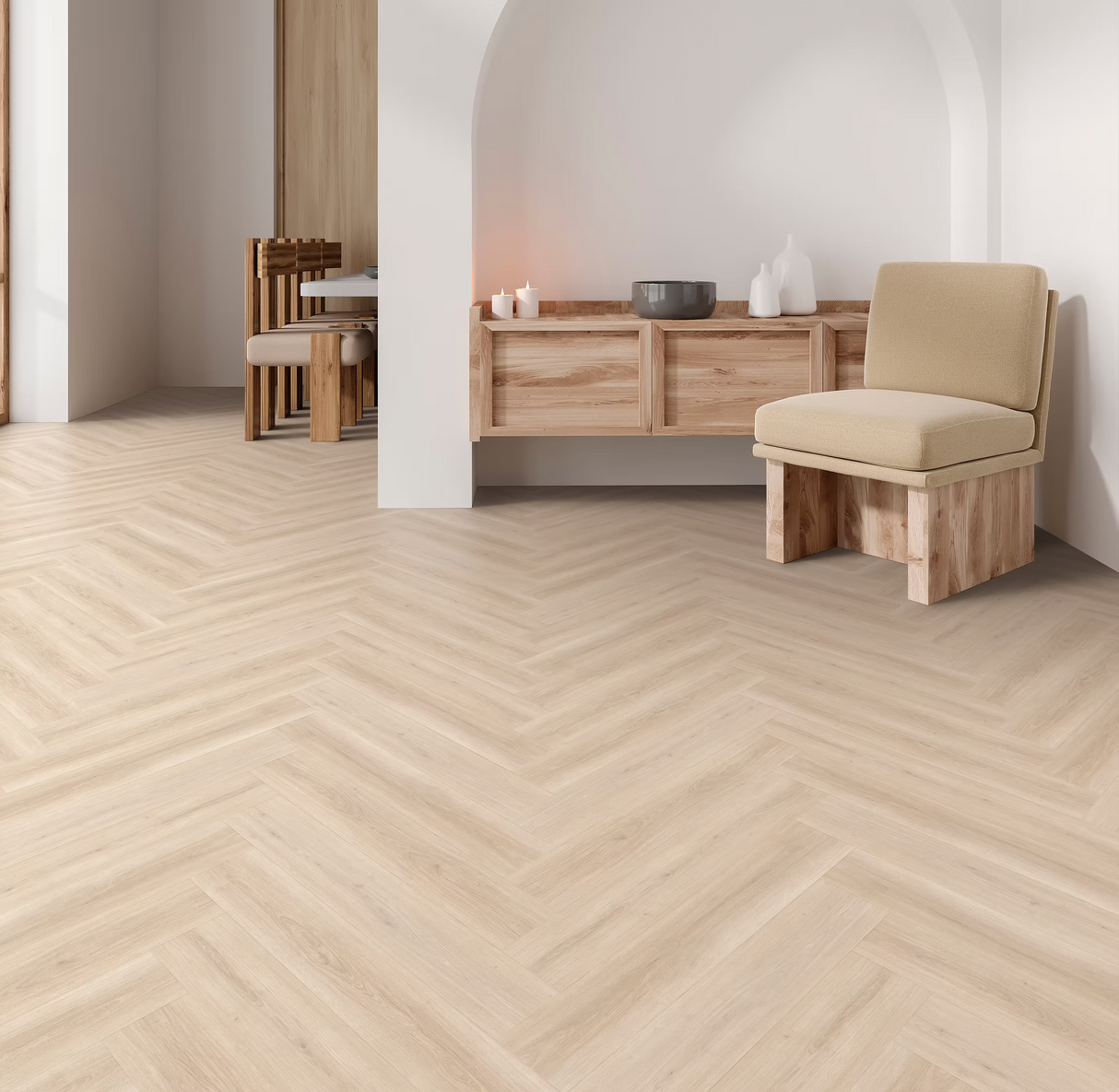Floorlot CLAY 12mm Herringbone Waterproof Laminate Flooring w/Pad Attached (Mesa™ Collection)